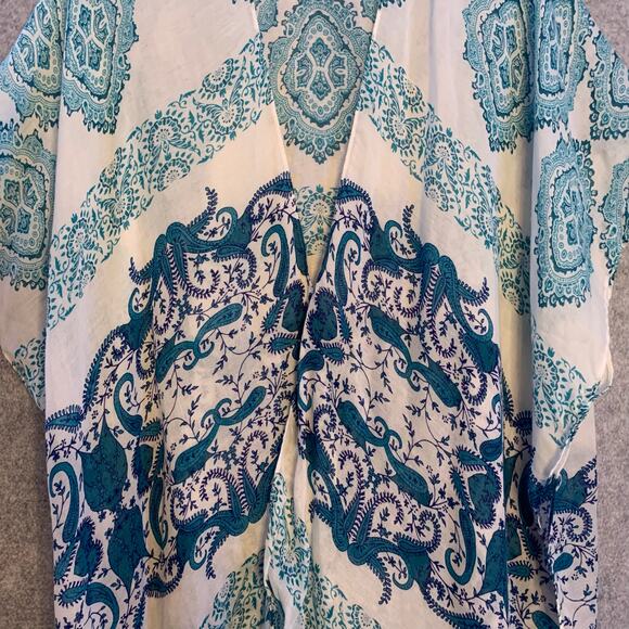 Rachel Roy Boho Kimono Beach Cover Up in Blue Paisley Design, One Size Fits All - Picture 8 of 11